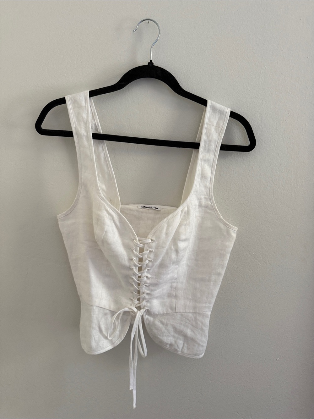 Reformation White Linen-Blend Lace-Up Bustier Cami